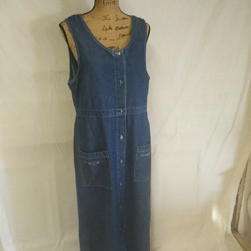 Long jean dress button up front